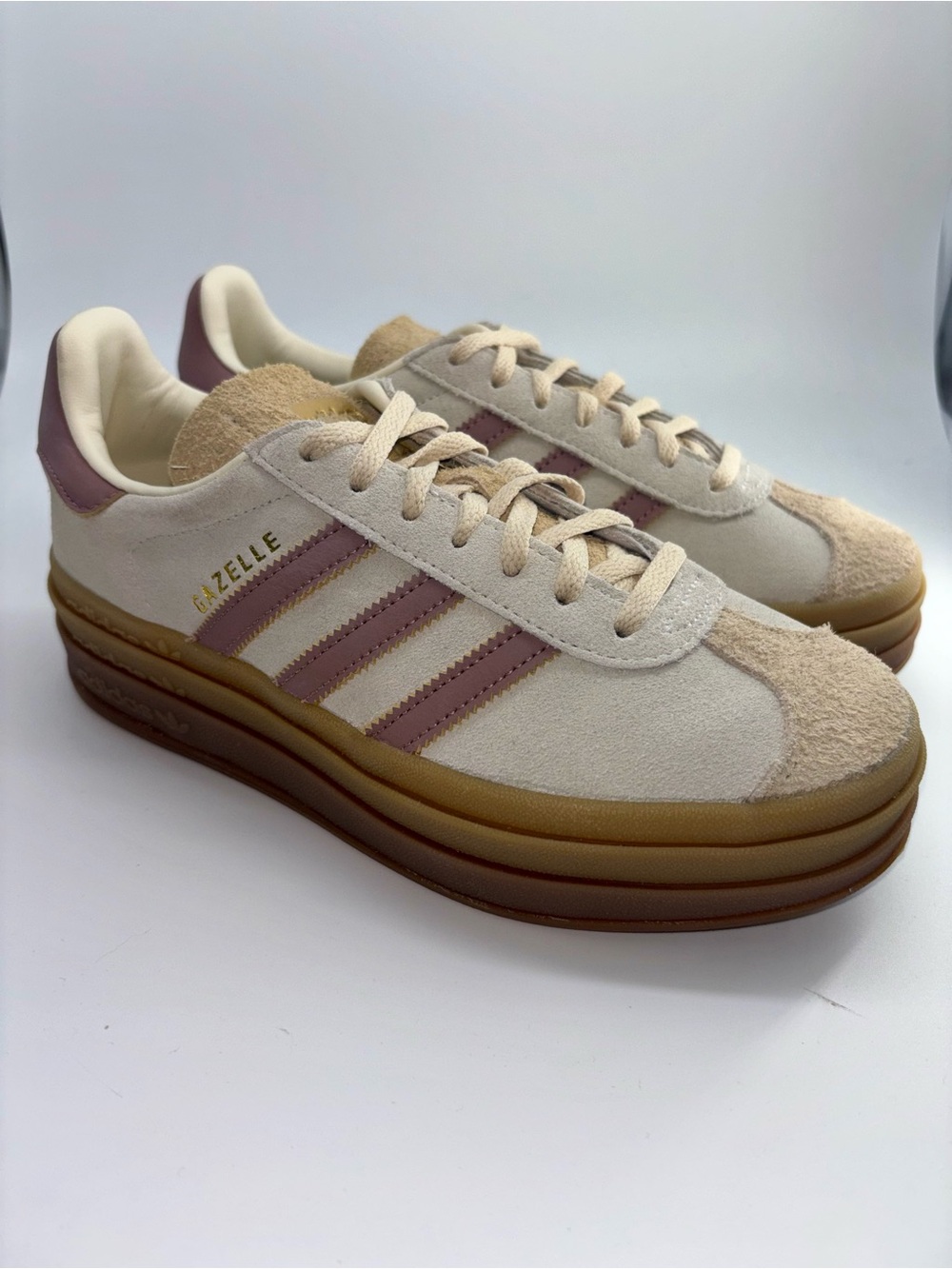 Adidas Original Gazelle Platform Suede Sneakers Cream/Clay/Sand Mauve Stripes W7 - Picture 3 of 8